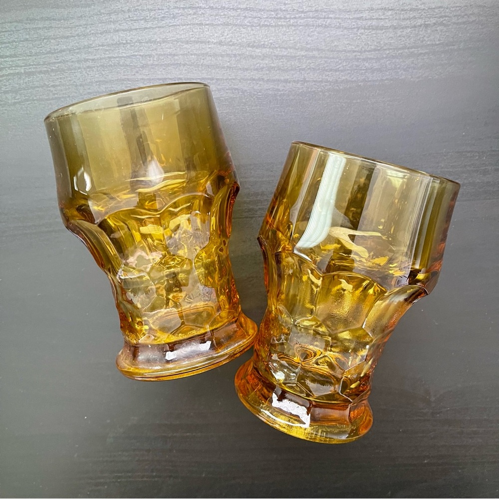 Vintage Anchor Hocking Georgian Amber Honeycomb Glasses - Picture 4 of 8